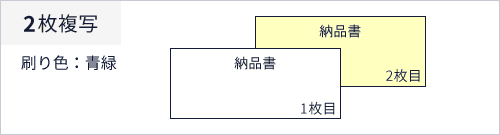 複写の説明　2枚複写、刷り色：青緑、1枚目：納品書、2枚目：納品書