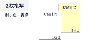 複写の説明　2枚複写、刷り色：青緑、1枚目：お会計票、2枚目：お会計票