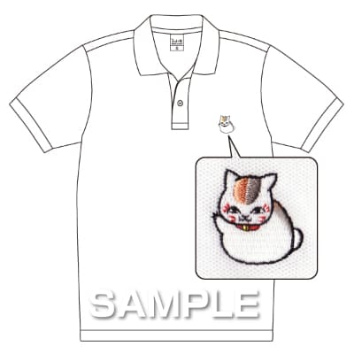 ニャンコ先生の刺繍入り鹿の子ポロシャツ／白Sの画像01