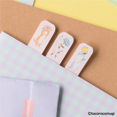 しっかり貼れるピタふせん S（ブックマークタイプ）／トコロコムギ お花の妖精さんにゃんこの画像03