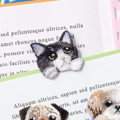 ANIMAL BOOKMARKER 刺繍しおり ハチワレ黒の画像02