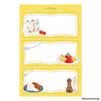 トコロコムギ ちょい書きシール 長方形 はらぺこランチメニューにゃんこの画像02