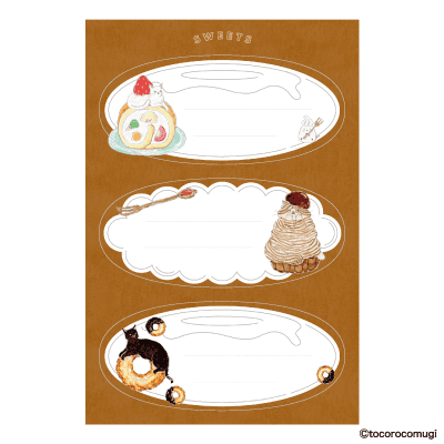 トコロコムギ ちょい書きシール だ円 ほっぺた落ちちゃうスイーツにゃんこの画像02